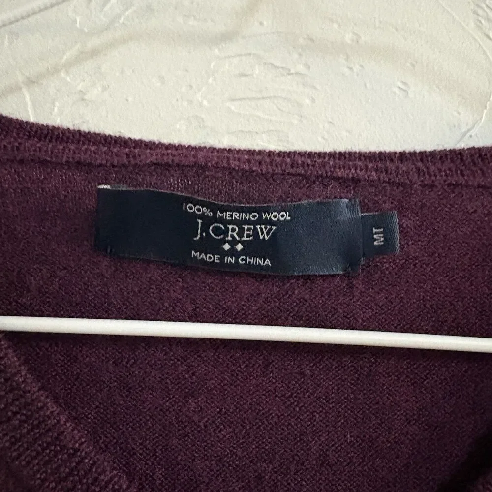 J.CREW Men's Merino Wool Knit V-Neck Pullover Sweater Burgundy Size M